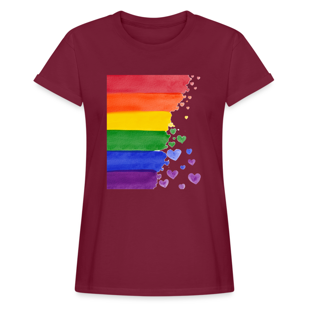 Frauen Oversize T-Shirt - LGBT Streifen - Bordeaux