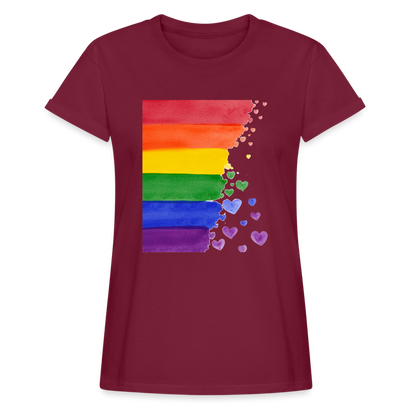 Frauen Oversize T-Shirt - LGBT Streifen - Bordeaux