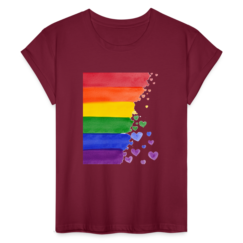 Frauen Oversize T-Shirt - LGBT Streifen - Bordeaux