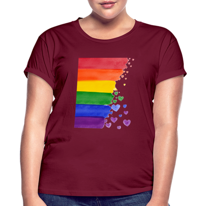 Frauen Oversize T-Shirt - LGBT Streifen - Bordeaux