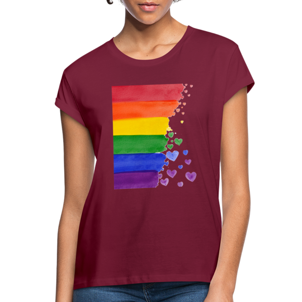 Frauen Oversize T-Shirt - LGBT Streifen - Bordeaux