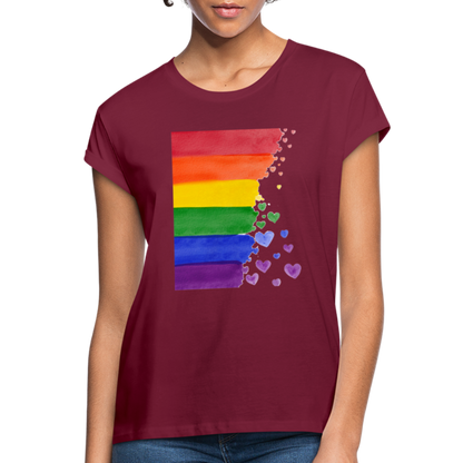 Frauen Oversize T-Shirt - LGBT Streifen - Bordeaux