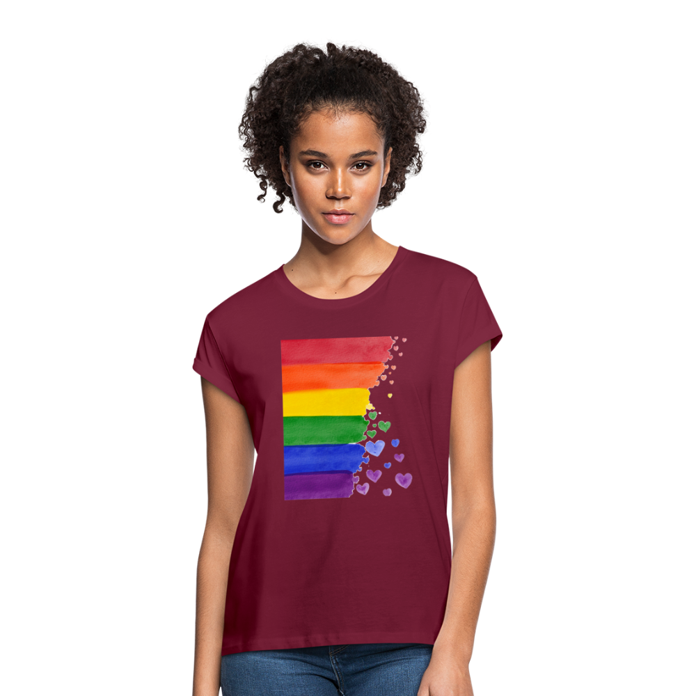 Frauen Oversize T-Shirt - LGBT Streifen - Bordeaux