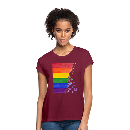 Frauen Oversize T-Shirt - LGBT Streifen - Bordeaux