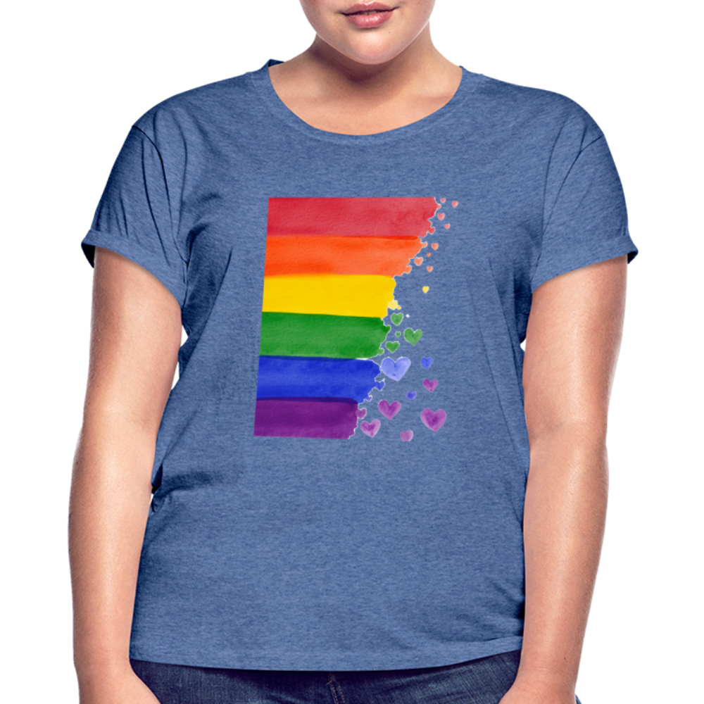 Frauen Oversize T-Shirt - LGBT Streifen - Denim meliert