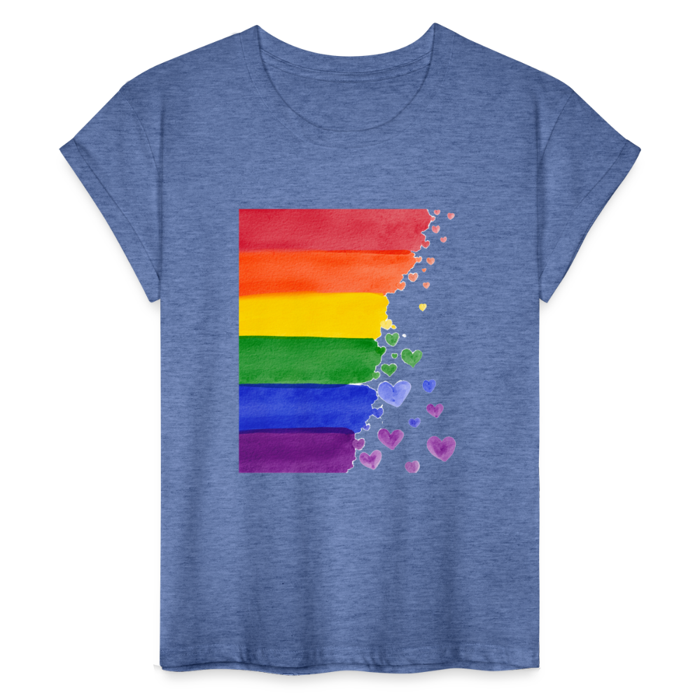 Frauen Oversize T-Shirt - LGBT Streifen - Denim meliert