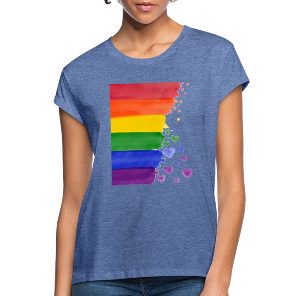 Frauen Oversize T-Shirt - LGBT Streifen - Denim meliert