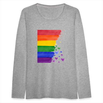 Frauen Premium Langarmshirt - LGBT Streifen - Grau meliert