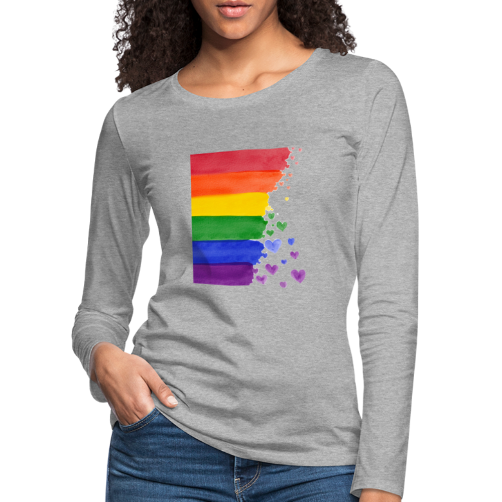 Frauen Premium Langarmshirt - LGBT Streifen - Grau meliert