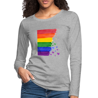 Frauen Premium Langarmshirt - LGBT Streifen - Grau meliert