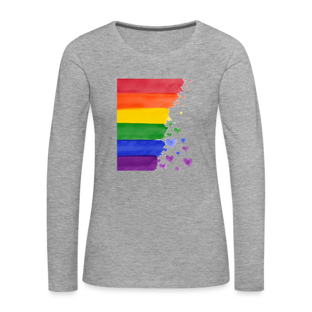 Frauen Premium Langarmshirt - LGBT Streifen - Grau meliert