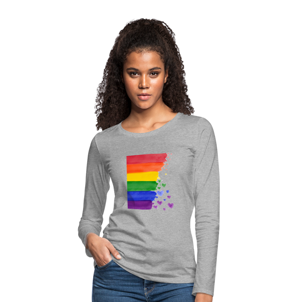 Frauen Premium Langarmshirt - LGBT Streifen - Grau meliert