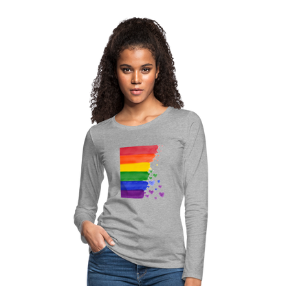 Frauen Premium Langarmshirt - LGBT Streifen - Grau meliert