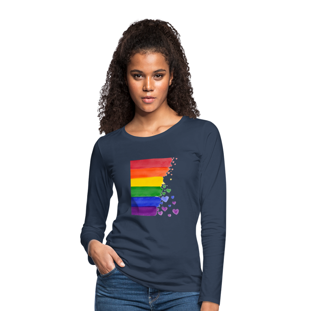 Frauen Premium Langarmshirt - LGBT Streifen - Navy