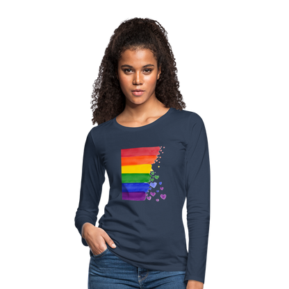 Frauen Premium Langarmshirt - LGBT Streifen - Navy