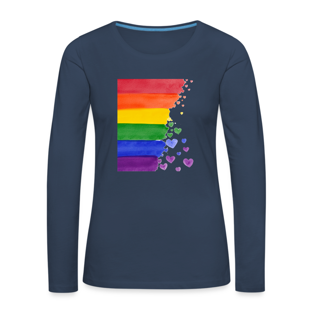 Frauen Premium Langarmshirt - LGBT Streifen - Navy