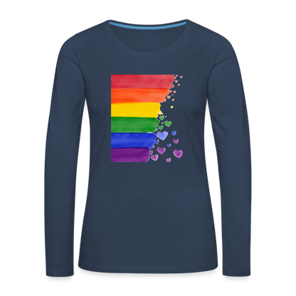 Frauen Premium Langarmshirt - LGBT Streifen - Navy