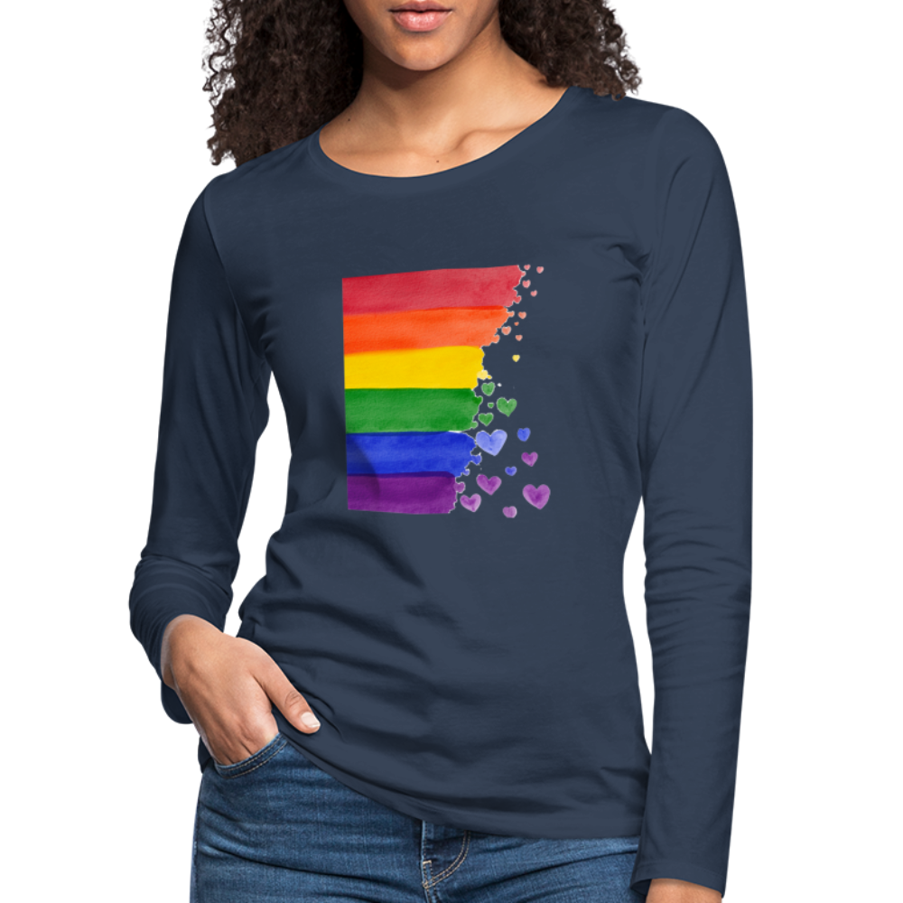 Frauen Premium Langarmshirt - LGBT Streifen - Navy