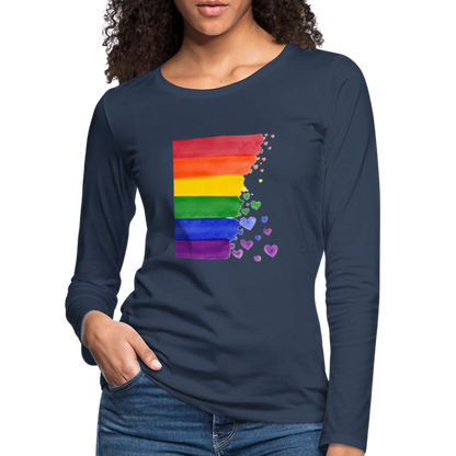 Frauen Premium Langarmshirt - LGBT Streifen - Navy