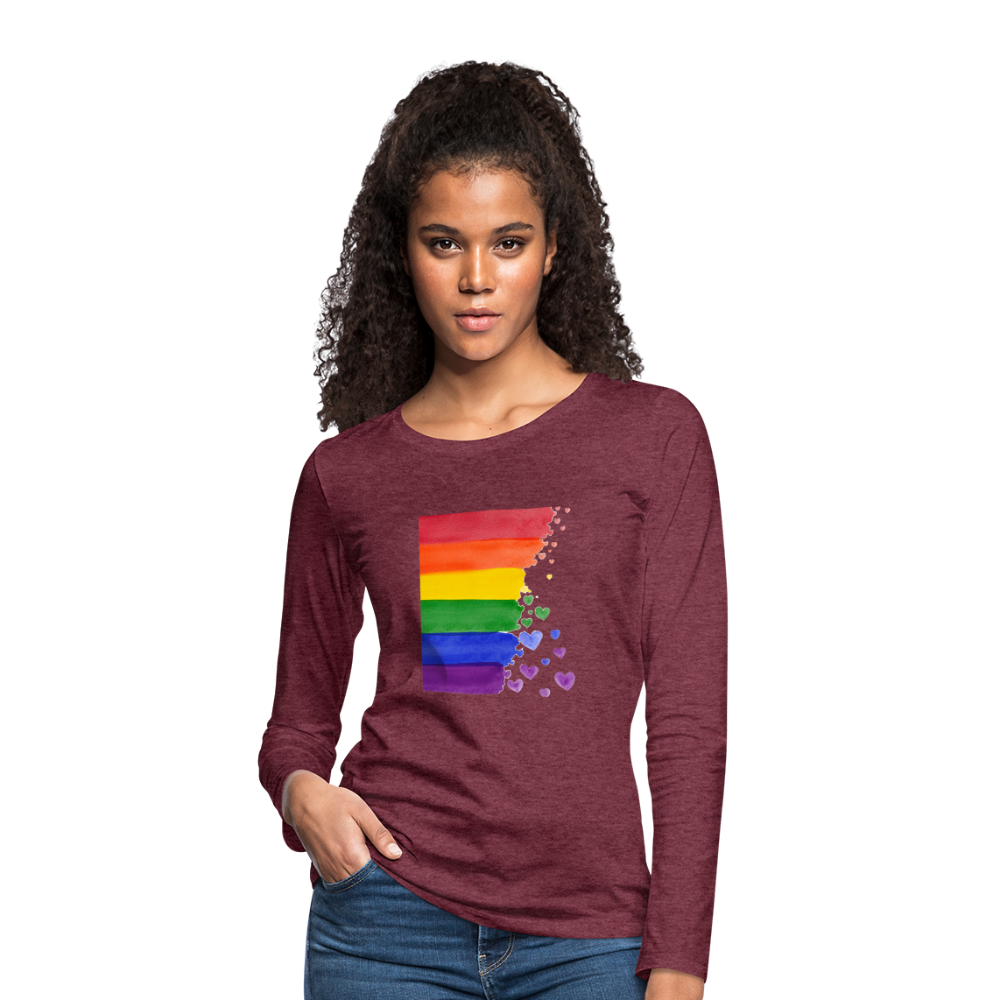 Frauen Premium Langarmshirt - LGBT Streifen - Bordeauxrot meliert