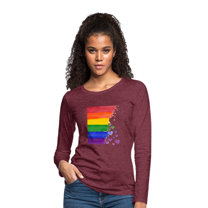 Frauen Premium Langarmshirt - LGBT Streifen - Bordeauxrot meliert