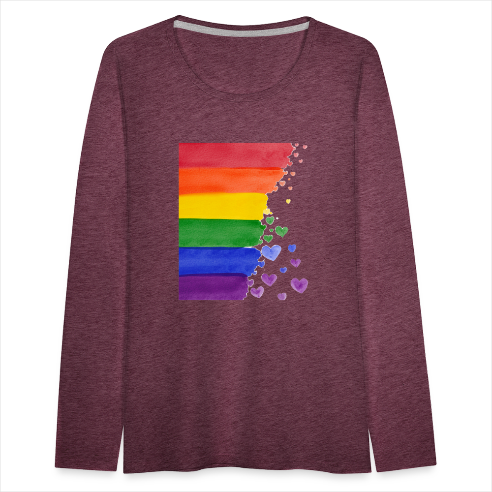 Frauen Premium Langarmshirt - LGBT Streifen - Bordeauxrot meliert