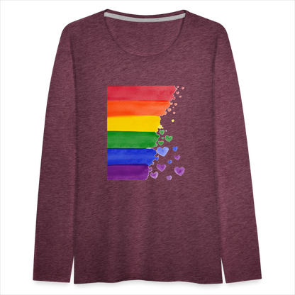 Frauen Premium Langarmshirt - LGBT Streifen - Bordeauxrot meliert