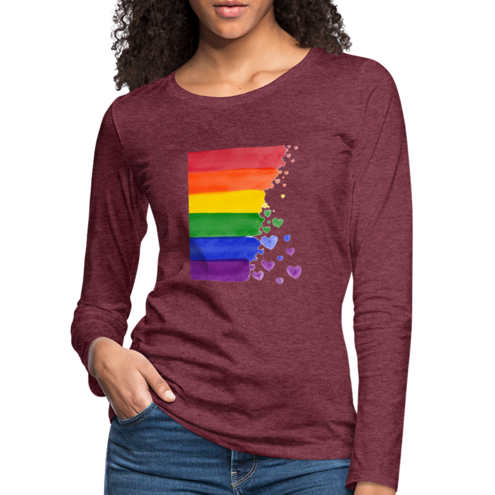 Frauen Premium Langarmshirt - LGBT Streifen - Bordeauxrot meliert