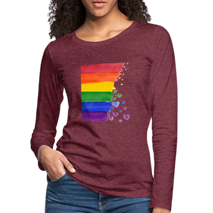 Frauen Premium Langarmshirt - LGBT Streifen - Bordeauxrot meliert