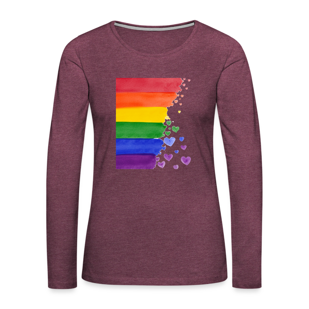 Frauen Premium Langarmshirt - LGBT Streifen - Bordeauxrot meliert