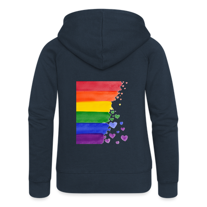 Frauen Premium Kapuzenjacke - LGBT Streifen - Navy
