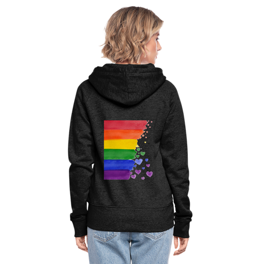 Frauen Premium Kapuzenjacke - LGBT Streifen - Anthrazit