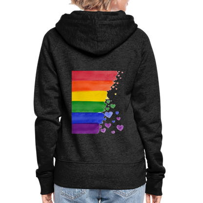 Frauen Premium Kapuzenjacke - LGBT Streifen - Anthrazit