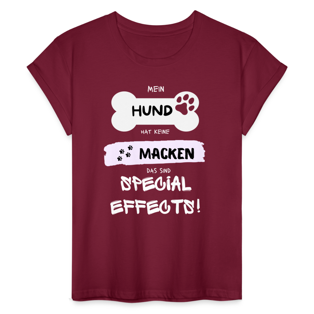 Frauen Oversize T-Shirt - Hund Macken - Bordeaux