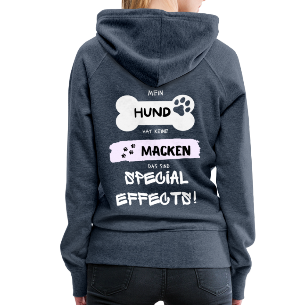 Frauen Premium Hoodie - Hund Macken (beidseitiger Druck) - Jeansblau