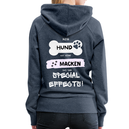 Frauen Premium Hoodie - Hund Macken (beidseitiger Druck) - Jeansblau