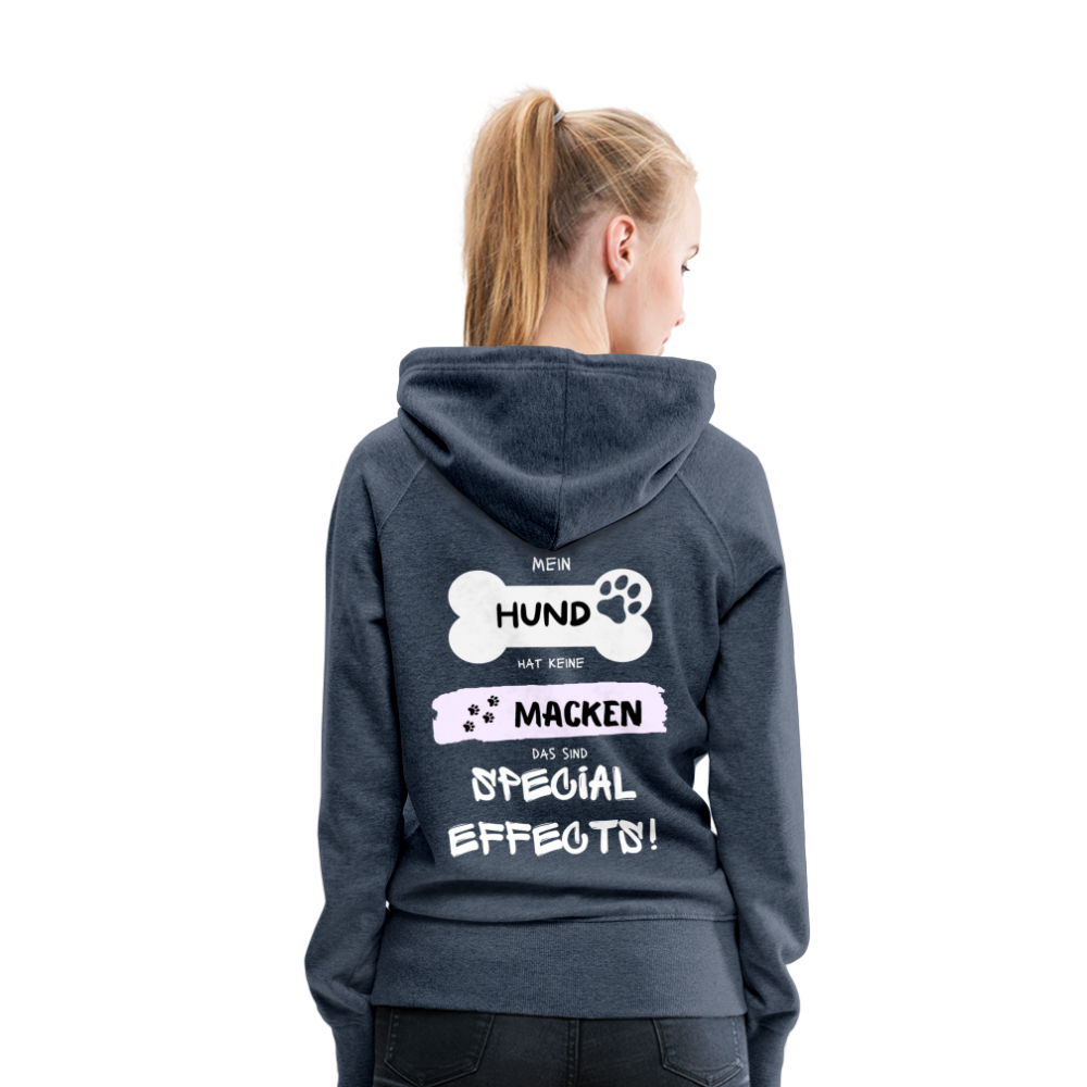 Frauen Premium Hoodie - Hund Macken (beidseitiger Druck) - Jeansblau