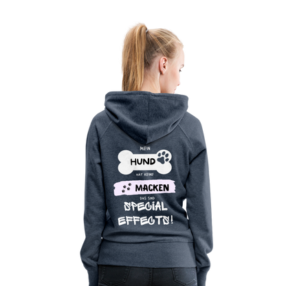 Frauen Premium Hoodie - Hund Macken (beidseitiger Druck) - Jeansblau