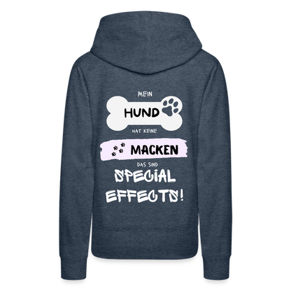 Frauen Premium Hoodie - Hund Macken (beidseitiger Druck) - Jeansblau