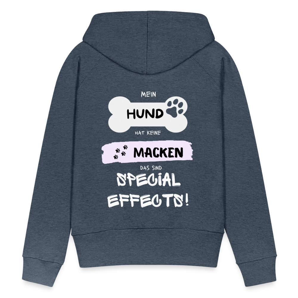 Frauen Premium Hoodie - Hund Macken (beidseitiger Druck) - Jeansblau