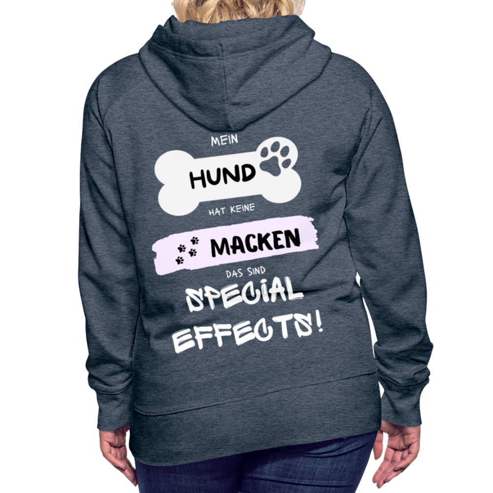 Frauen Premium Hoodie - Hund Macken (beidseitiger Druck) - Jeansblau