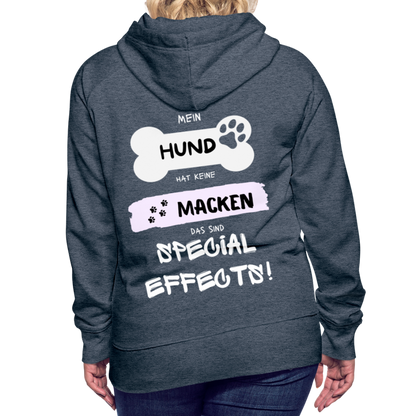 Frauen Premium Hoodie - Hund Macken (beidseitiger Druck) - Jeansblau