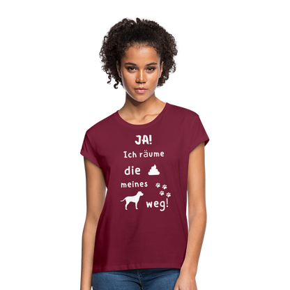 Frauen Oversize T-Shirt - Hund Spruch - Bordeaux