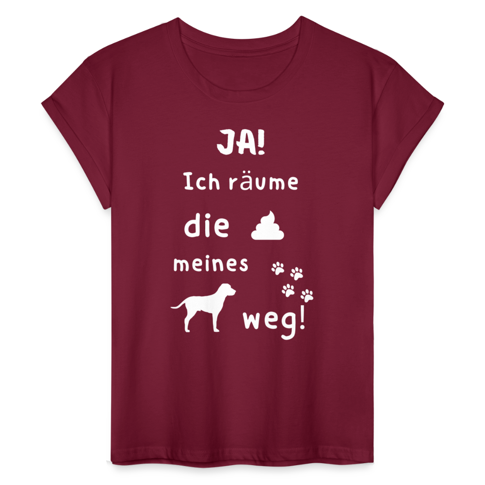 Frauen Oversize T-Shirt - Hund Spruch - Bordeaux