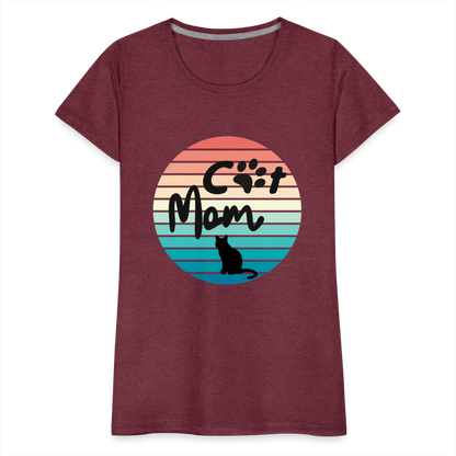 Frauen Premium T-Shirt - Cat Mom - Bordeauxrot meliert