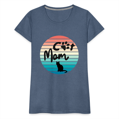 Frauen Premium T-Shirt - Cat Mom - Blau meliert