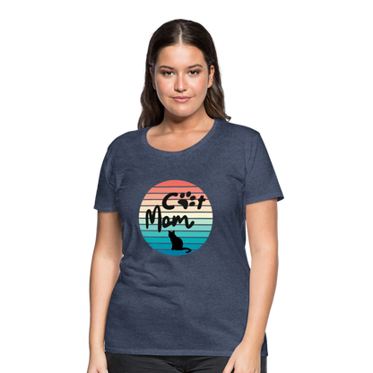 Frauen Premium T-Shirt - Cat Mom - Blau meliert