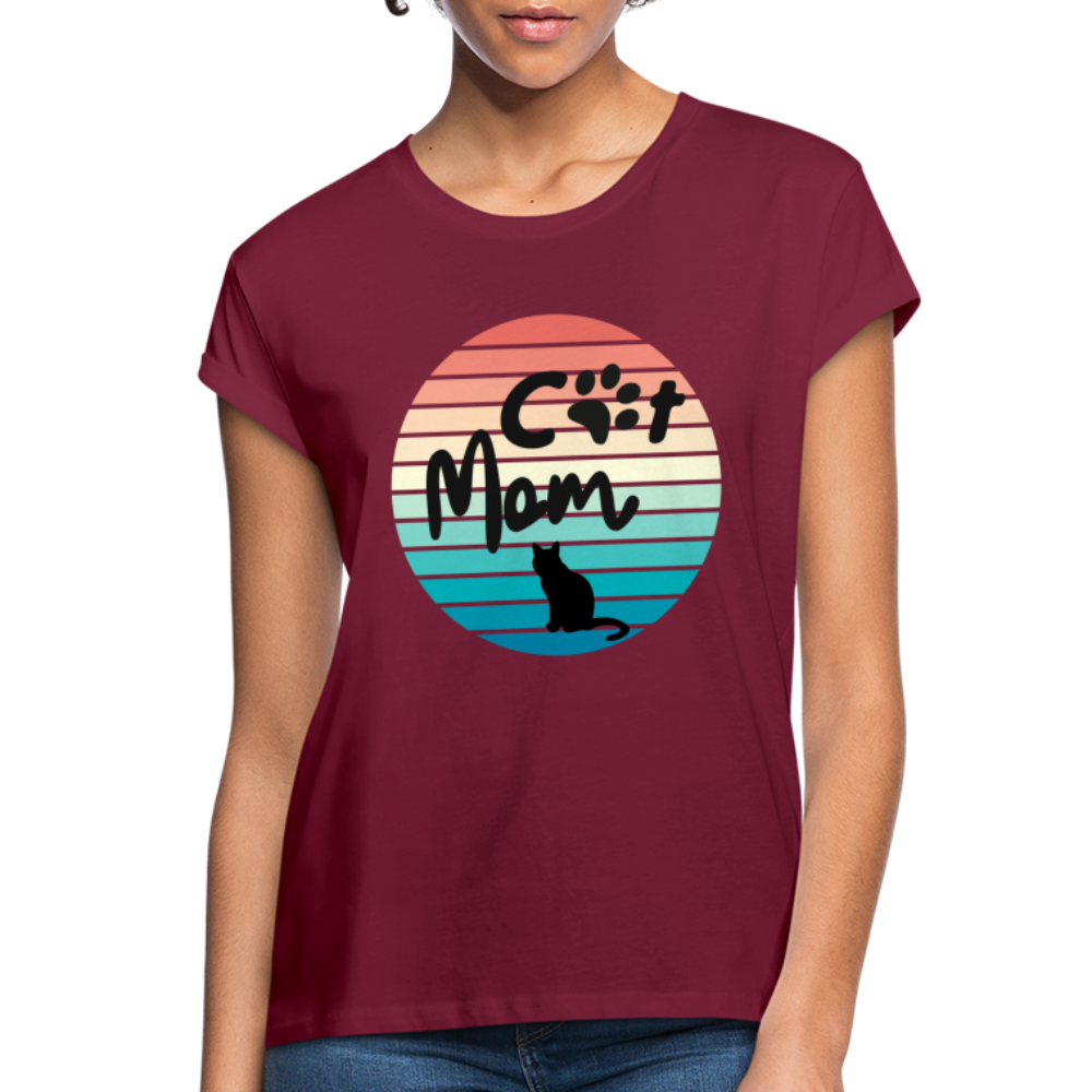 Frauen Oversize T-Shirt - Cat Mom - Bordeaux