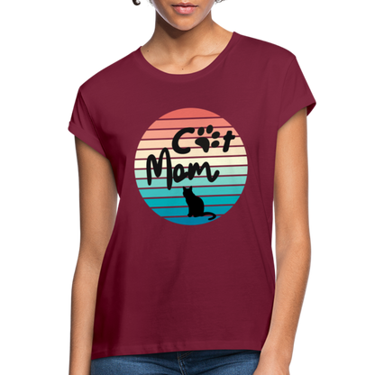 Frauen Oversize T-Shirt - Cat Mom - Bordeaux