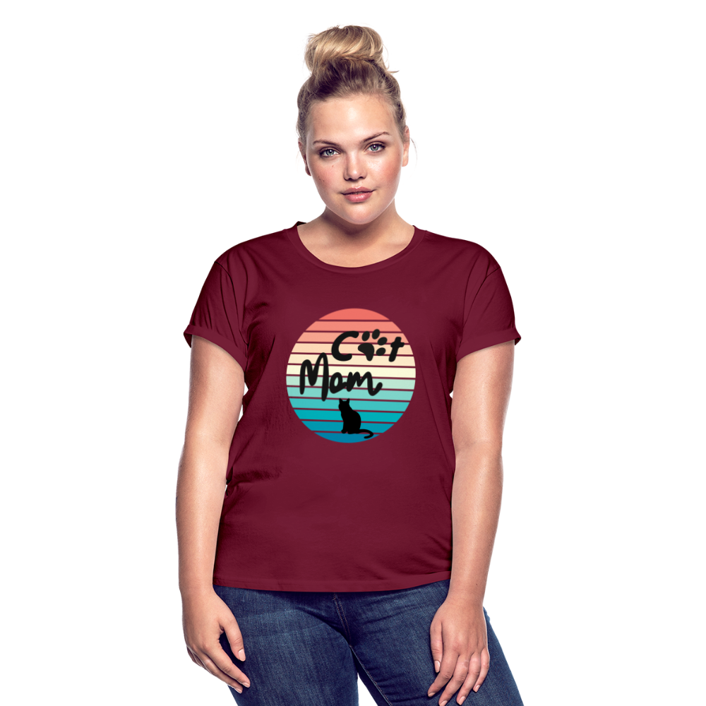 Frauen Oversize T-Shirt - Cat Mom - Bordeaux